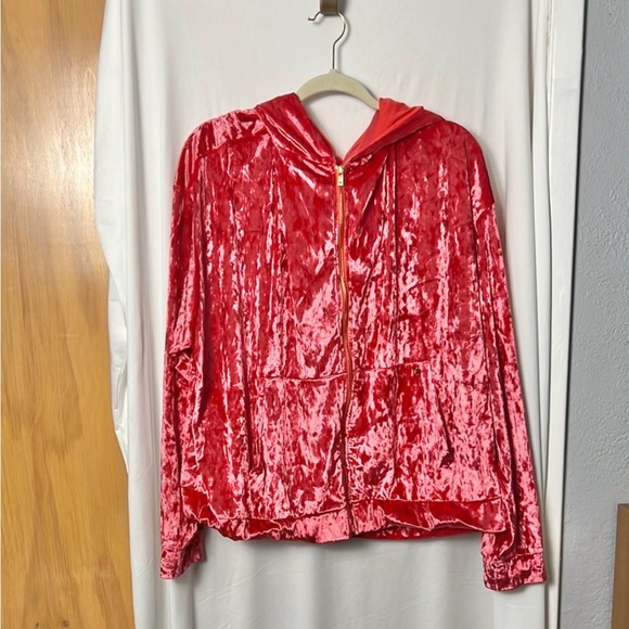 Fabletics Red Crushed Velour Zip Up Hoodie Size 3X - Picture 2 of 8